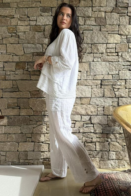 Benji Linen Wave Panel Jacket White 